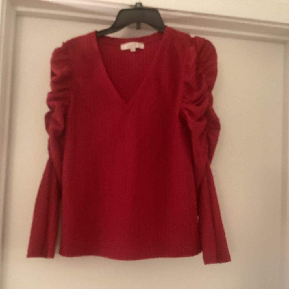 Hot Pink top, textured knit top with accent sleeves.